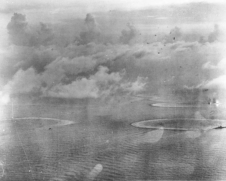 Japanese Carrier Division Three under attack by US Navy aircraft from Task Force 58, 20 June 1944.
