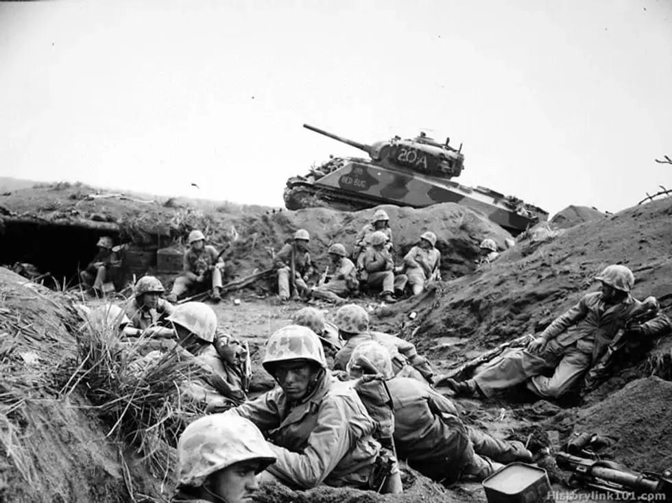 Marines of the 24th Marine Regiment during the Battle of Iwo Jima.