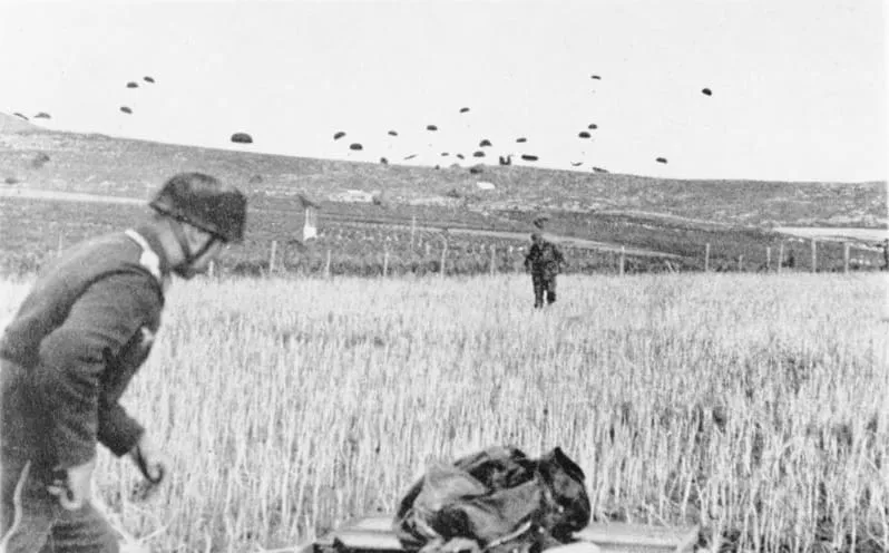 German paratroopers landing on Crete, May 1941.