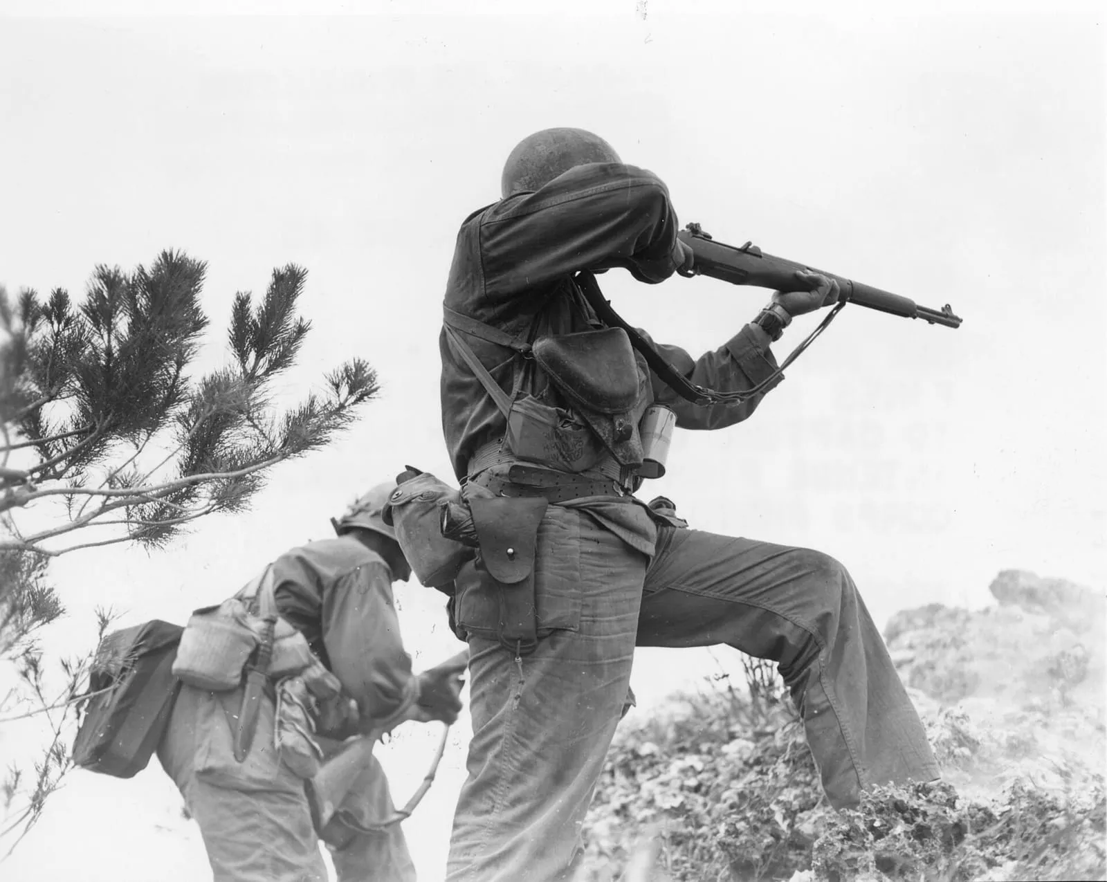Riflemen of the US 96th Infantry Division in the advance to capture Big Apple Hill on Okinawa.
