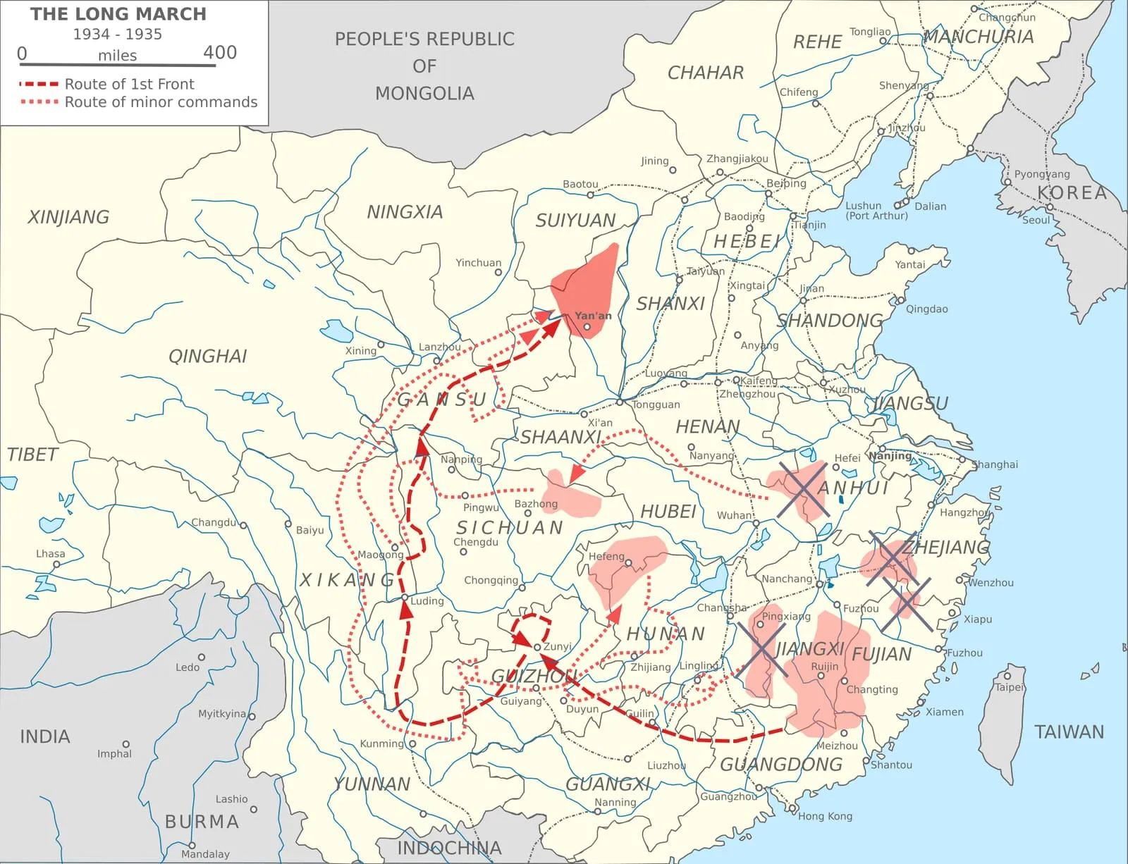 Map of the Long March in China, 1934–1935.