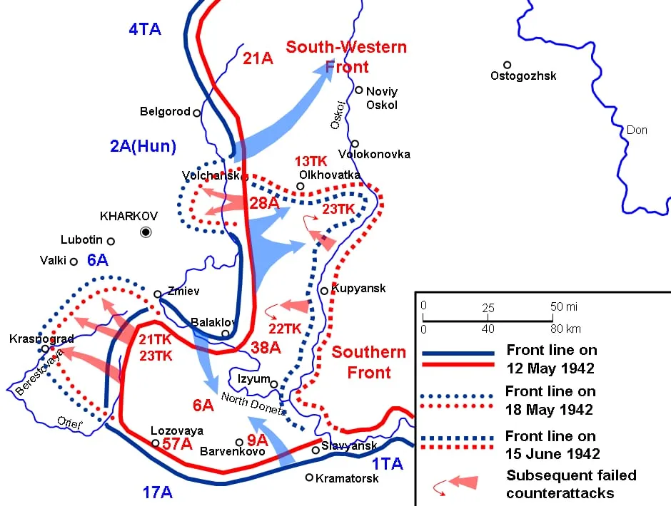 Map of the 1942 Kharkov offensive and the Barvenkovo pocket.