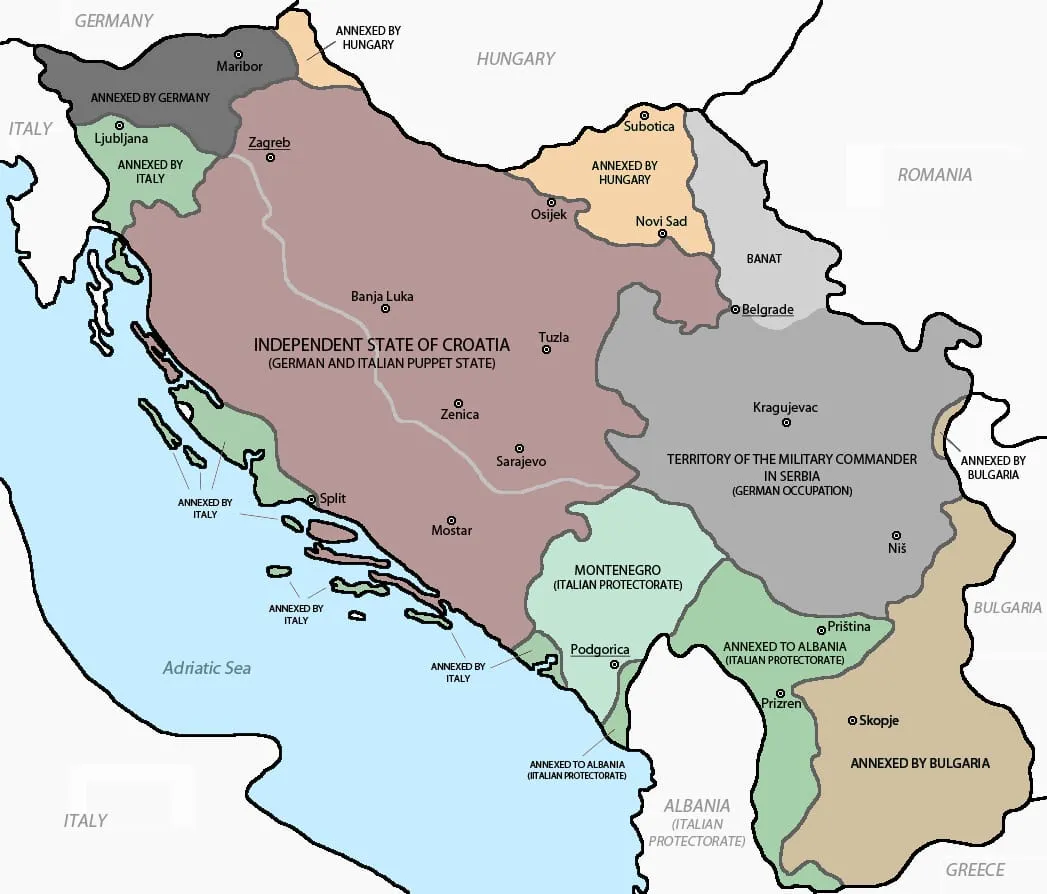 Map of the Axis occupation and partition of Yugoslavia in 1941.