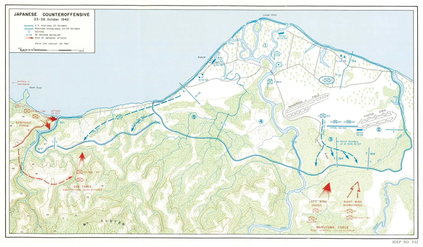 Map of the Battle of Henderson Field on Guadalcanal.