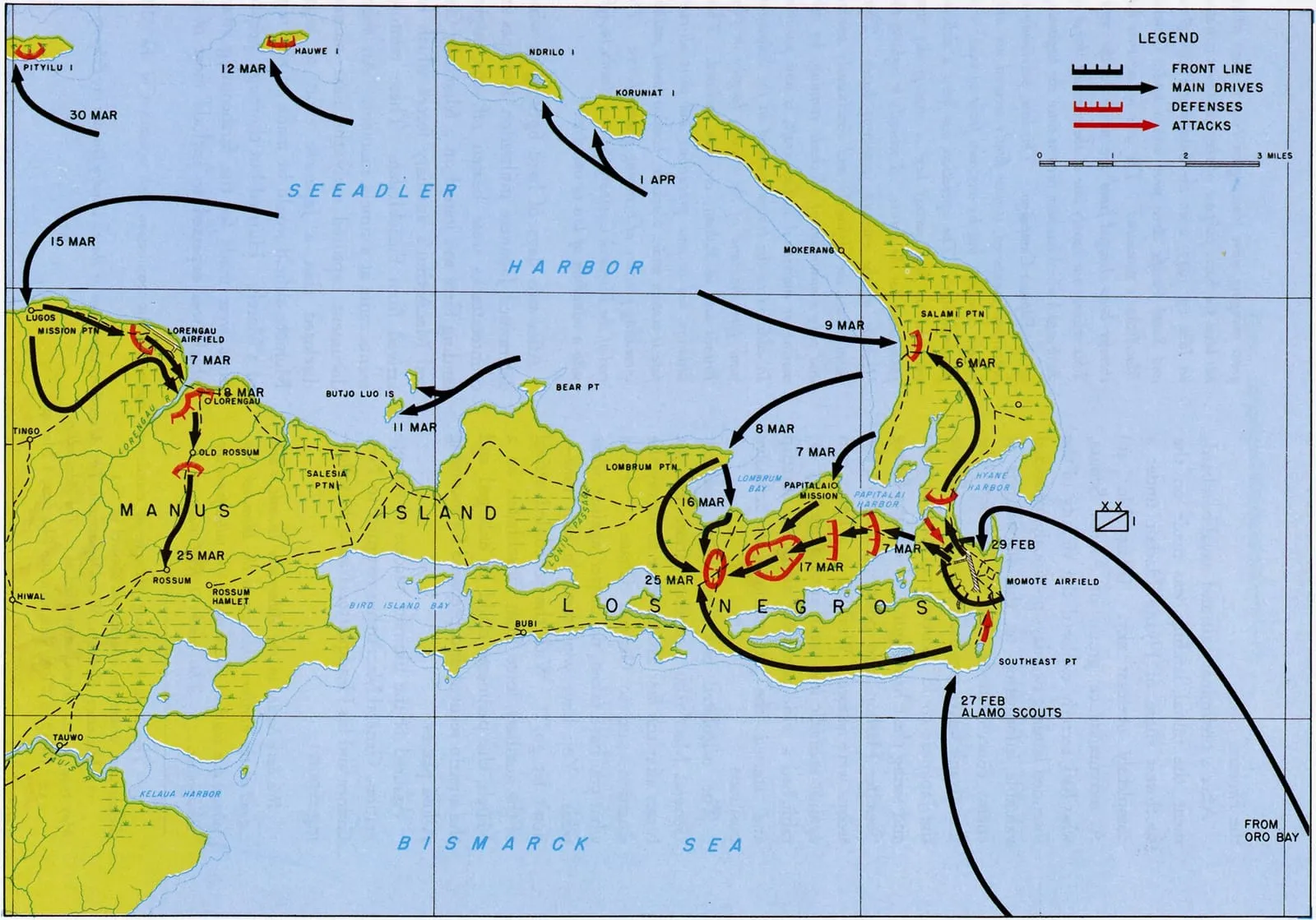 Mapa kampanii na Wyspach Admiralicji.