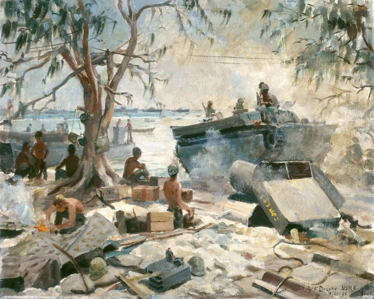 A 1944 painting by William Draper showing an LVT coming ashore on Saipan.