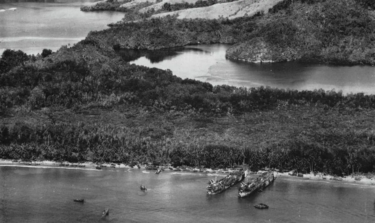 US Navy tank landing ships during the landings at Hollandia, New Guinea, 22 April 1944.