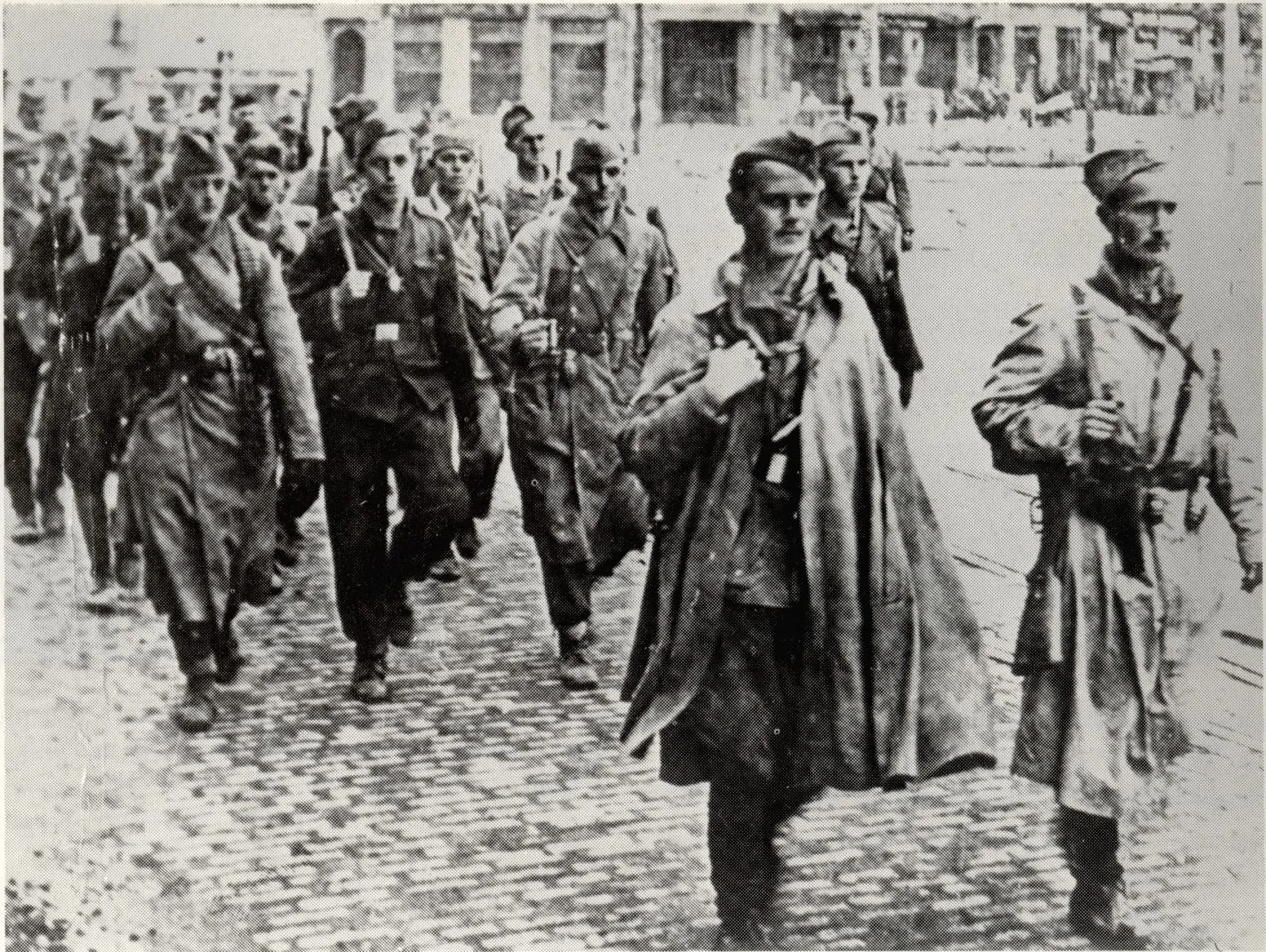 Fighters of the 3rd Battalion of the 1st Proletarian Brigade in Belgrade, 21 October 1944.