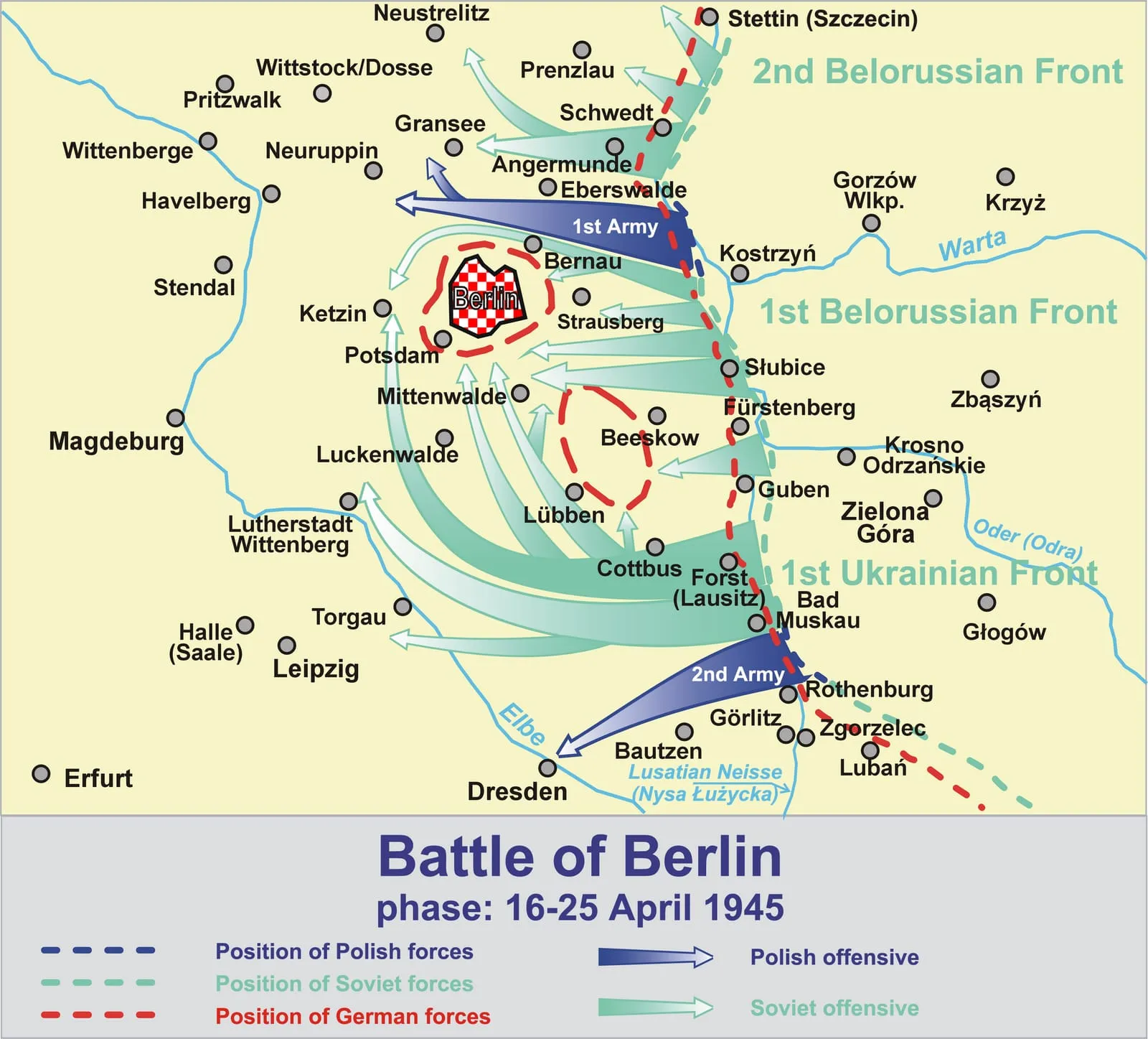 Map of the Battle of Berlin, phase of 16–25 April 1945.