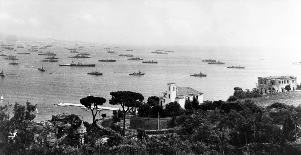Part of the invasion fleet of Operation Dragoon off the French Mediterranean coast, 1944.