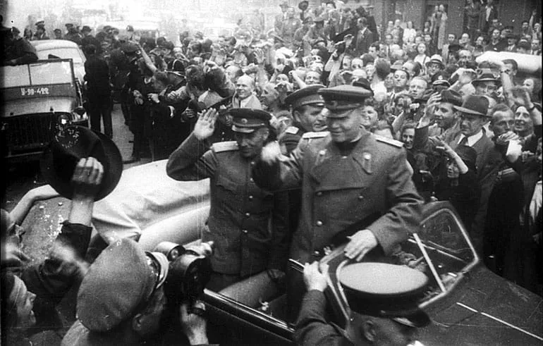 Marshal Konev in Prague, liberated by the Red Army, May 1945.