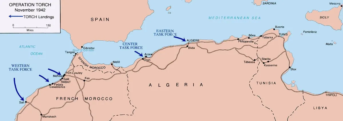 Map of the landings in Operation Torch, November 1942.