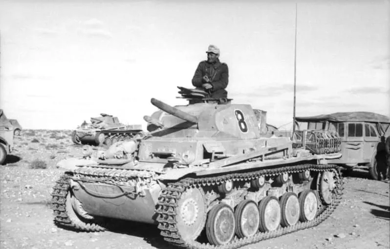 A Panzer II of the German 15th Panzer Division in North Africa, converted into an artillery observation vehicle.