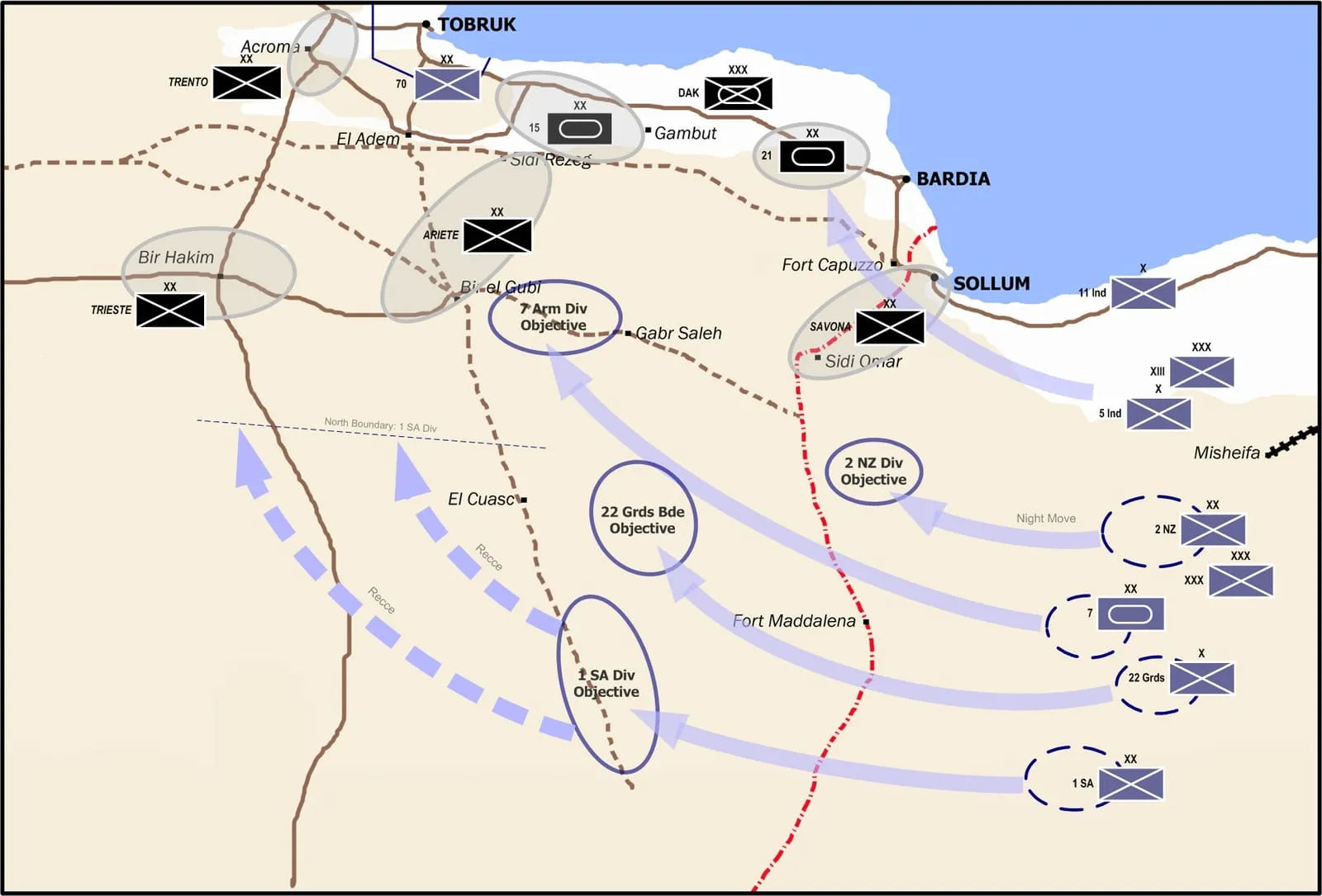 Map of the attack plan for Operation Crusader, 17 November 1941.