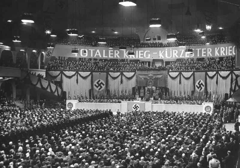 The mass rally in Berlin’s Sportpalast on 18 February 1943, at which Goebbels spoke.