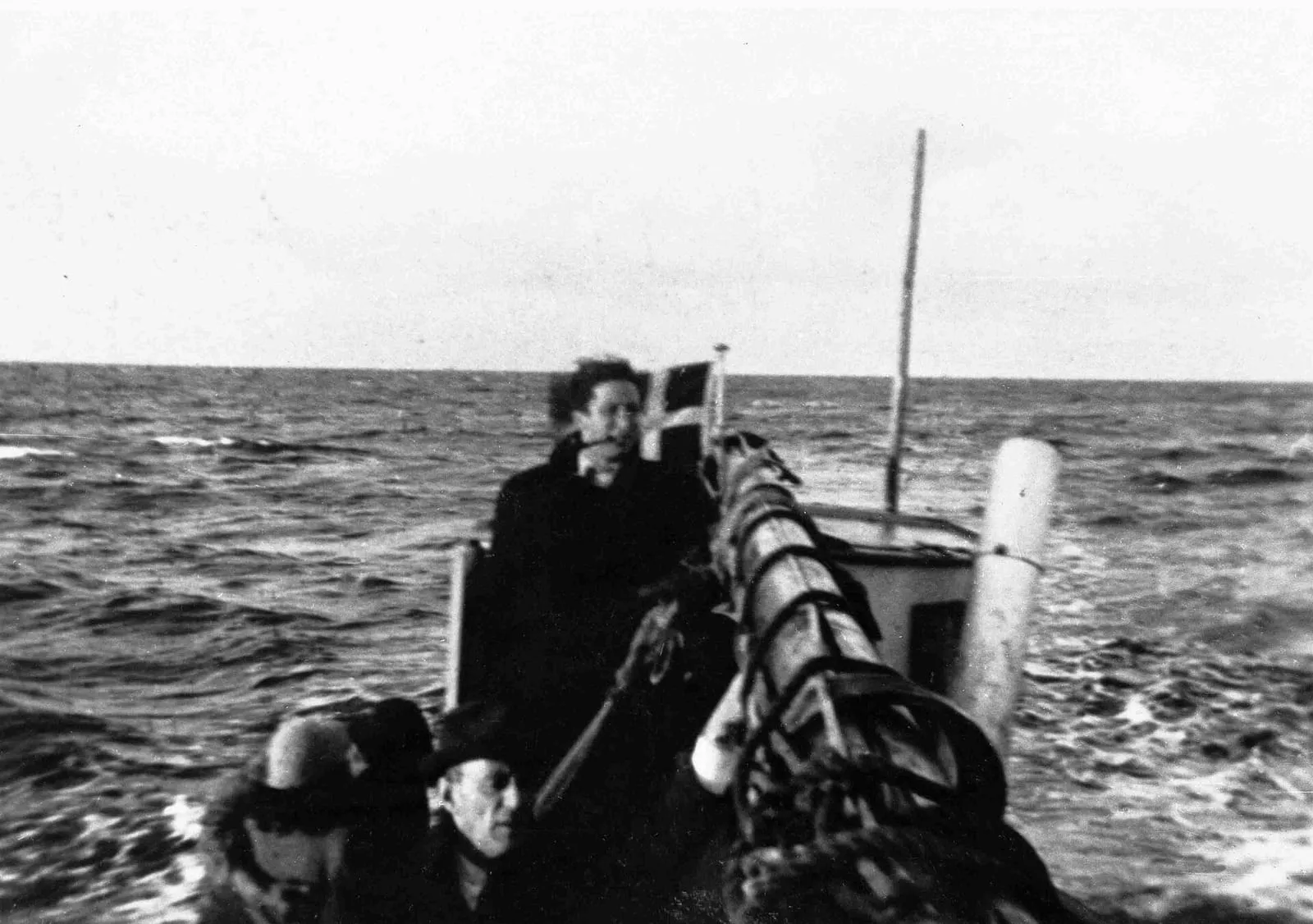 A boat carrying Jewish refugees from Falster to Ystad in Sweden, 1943, photographed by one of the refugees.