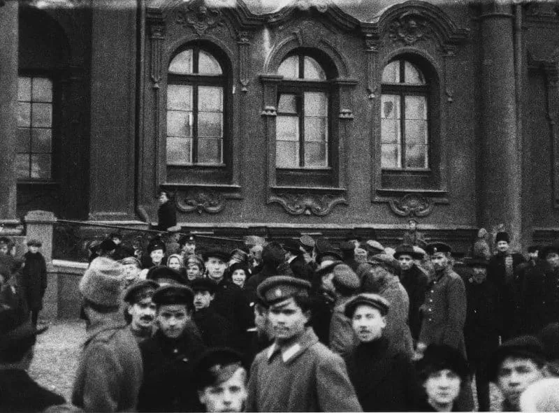 Crowd outside the Winter Palace in Petrograd after its capture, 7 November 1917.