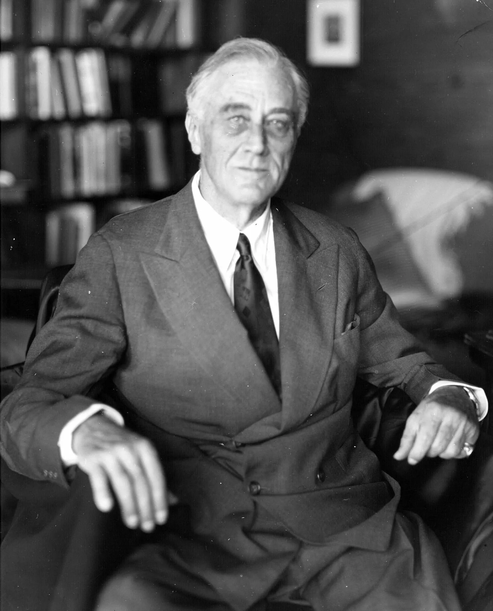 The last photograph of President Franklin D. Roosevelt, taken at Warm Springs on 11 April 1945, the day before his death.