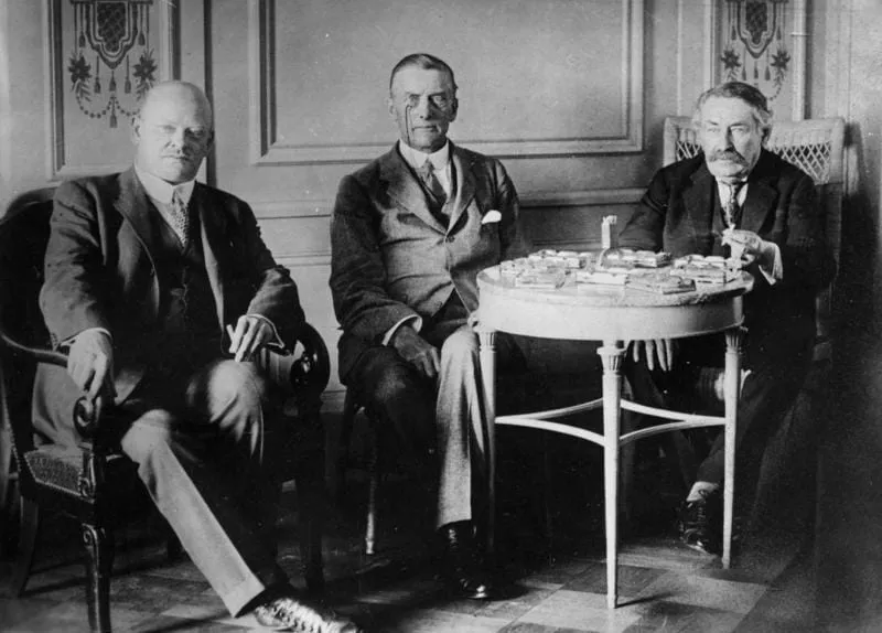 Briand, Stresemann and Chamberlain during the talks at Locarno in 1925.