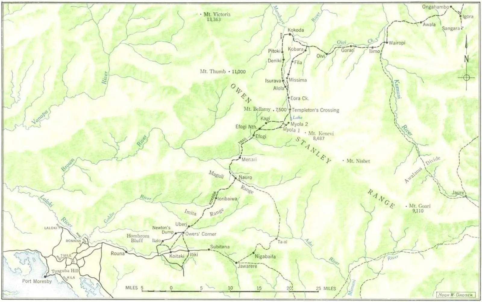 Map of the Kokoda Track in Papua.
