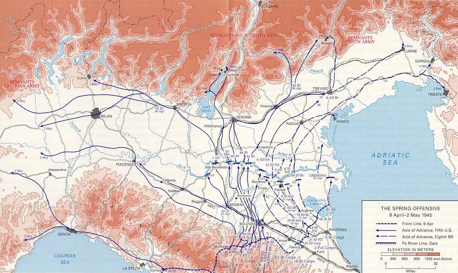 Map of the Allied spring offensive in Italy, 1945.