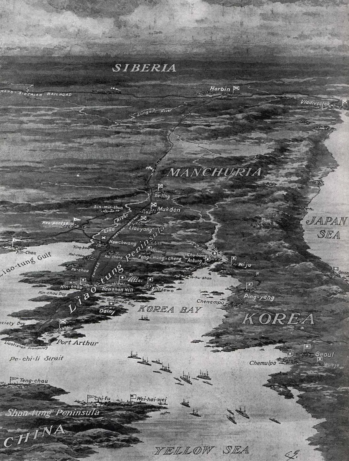 Map of the battlefields of the Russo-Japanese War.