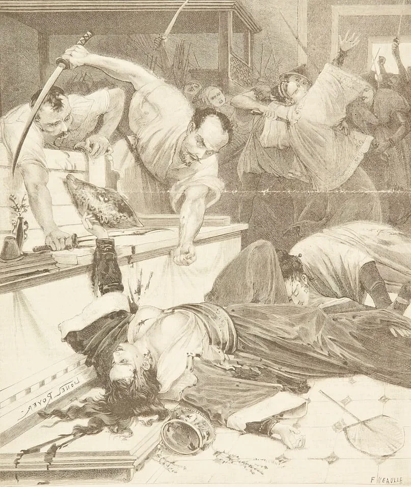 The assassination of Queen Min as illustrated in the French weekly Le Journal illustré, 27 October 1895.